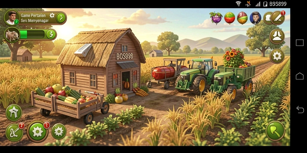 Screenshot gameplay BOS898 menampilkan aktivitas bertani yang seru.