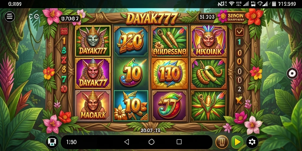 Tampilan gameplay DAYAK777 yang seru dengan berbagai simbol slot.