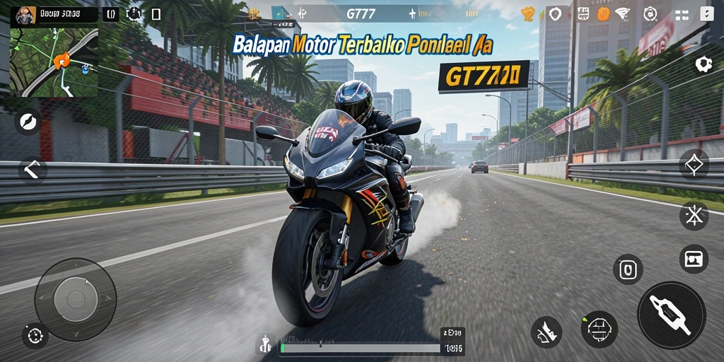 Tampilan gameplay GT777 dengan balapan motor yang mendebarkan.