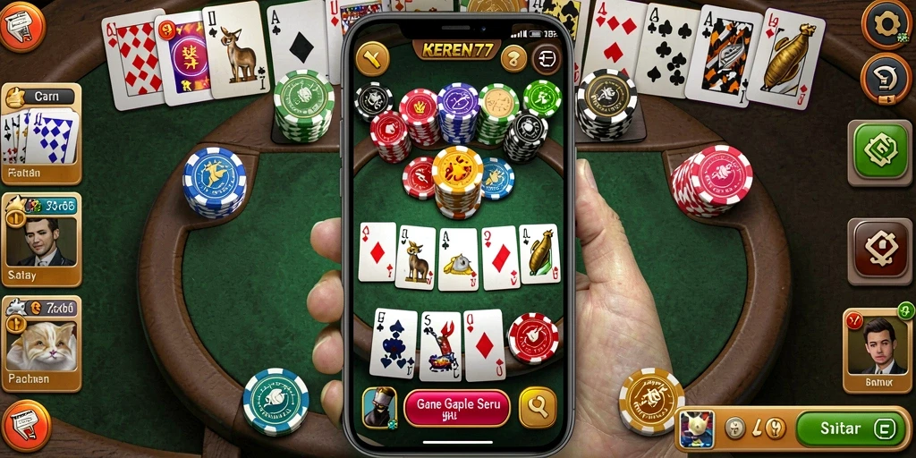 Gameplay seru Gaple di KEREN77 dengan teman-teman.