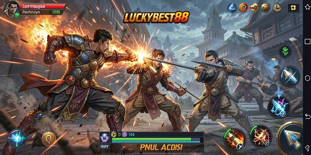 Tampilan gameplay seru dari LUCKYBEST88 saat karakter bertarung.