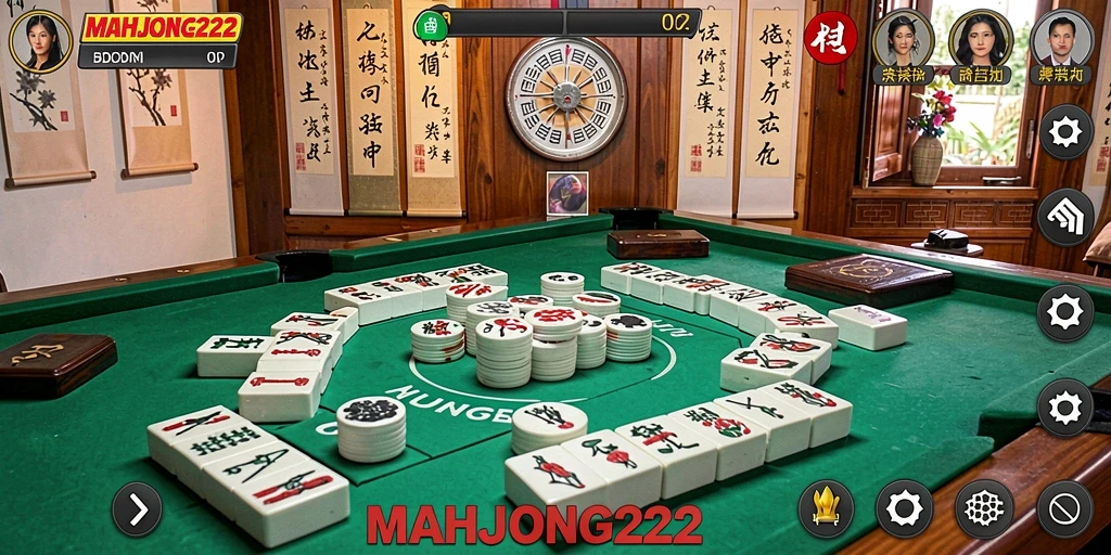Tangkapan layar utama MAHJONG222 menunjukkan tindakan seru dari gameplay mahjong.