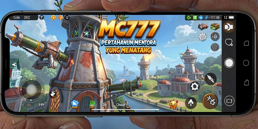 Gameplay seru dalam MC777 dengan menara yang bervariasi.