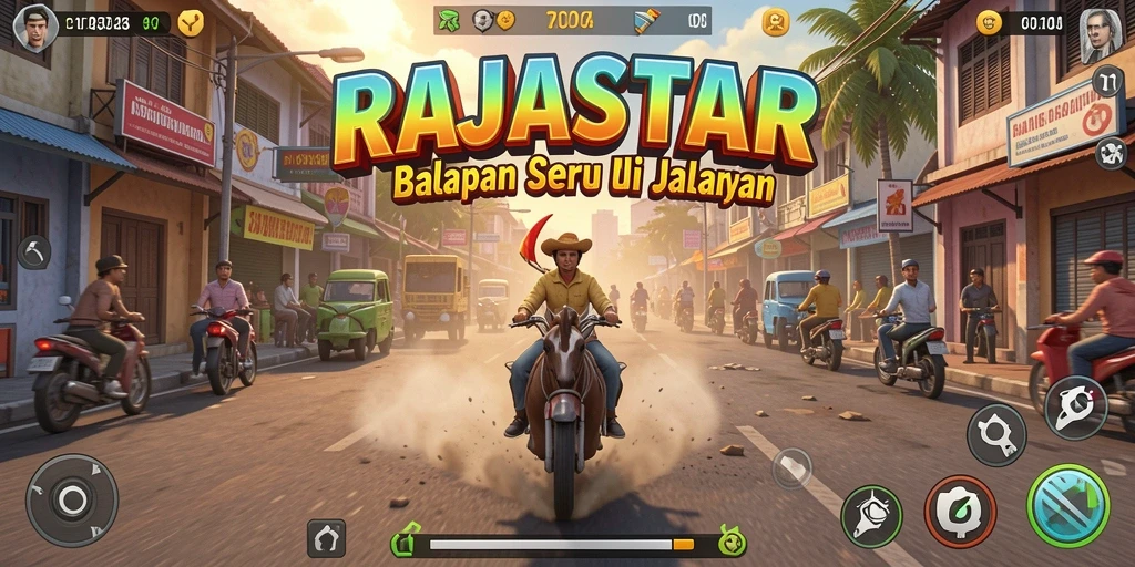 Tampilan gameplay RAJASTAR yang penuh adrenalin dan aksi balapan yang mendebarkan.