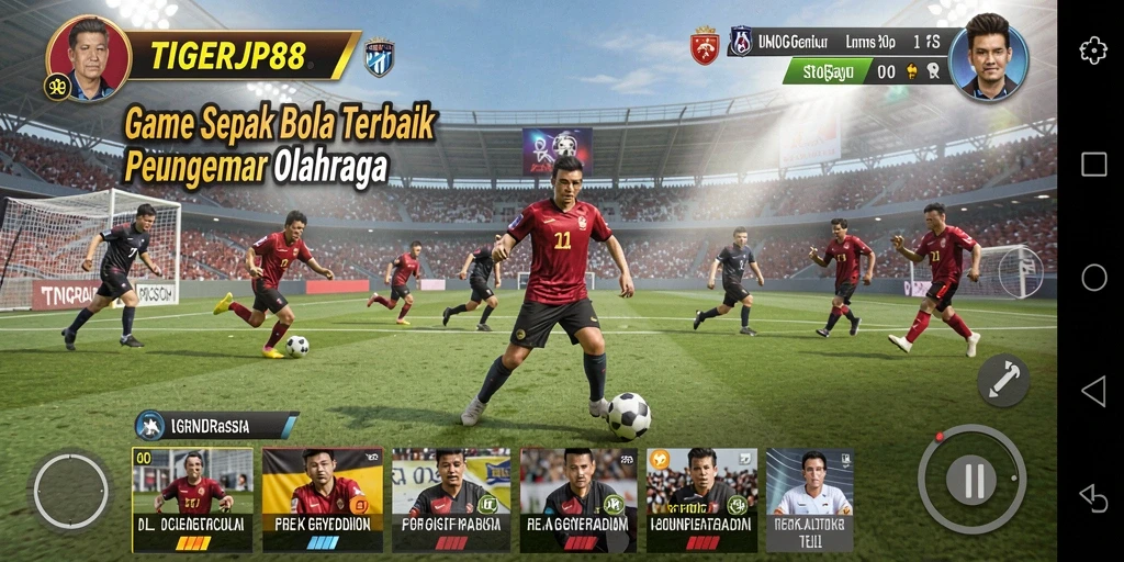 Screenshot utama TIGERJP88 menampilkan aksi seru dalam permainan sepak bola.
