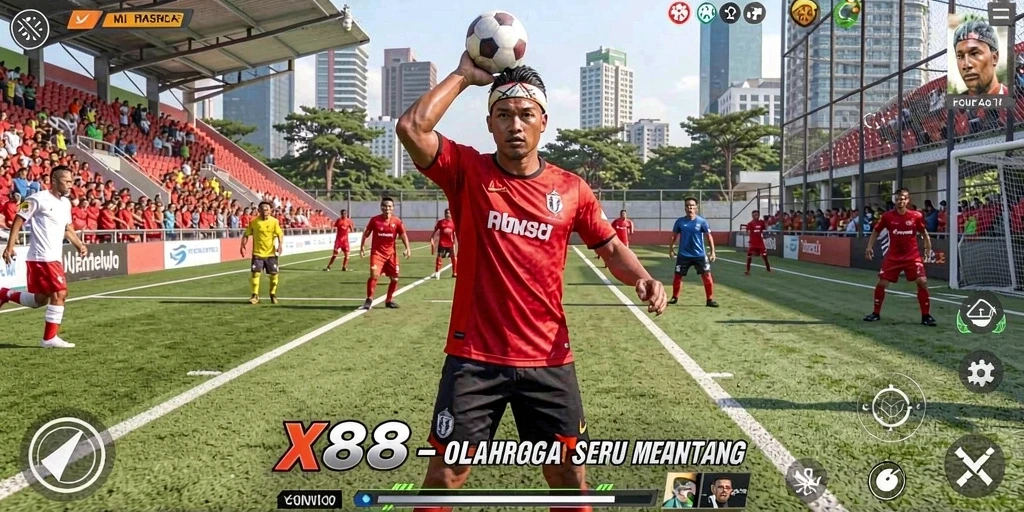 Tampilan menarik gameplay X88 dengan aksi olahraga yang mendebarkan.